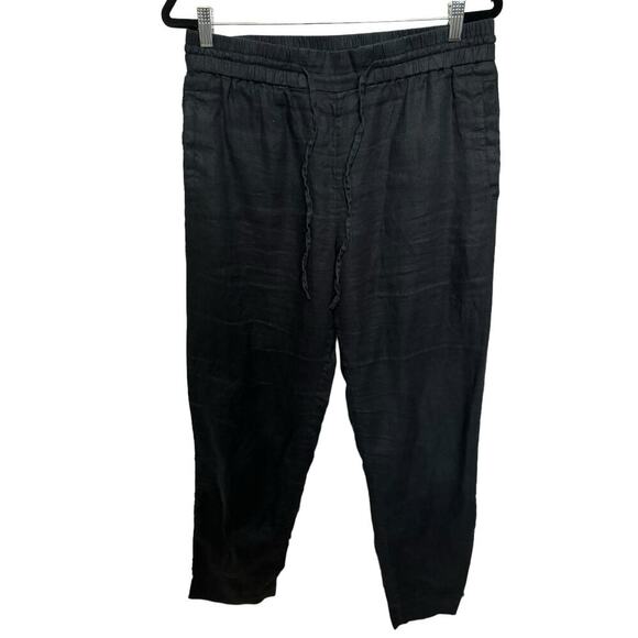 Cos Linen Pants Cuffed Drawstring Loose Fit Ankle In Washed Out Black Size 8 - Picture 2 of 9